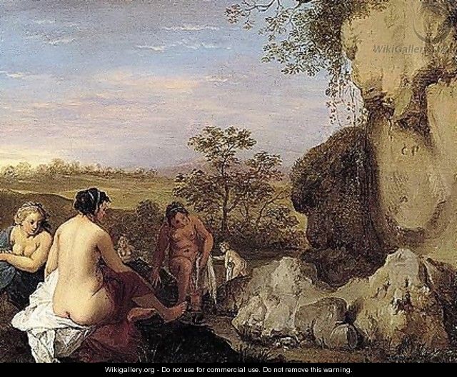 A Classical Landscape With Bathing Nymphs - Cornelis Van Poelenburgh