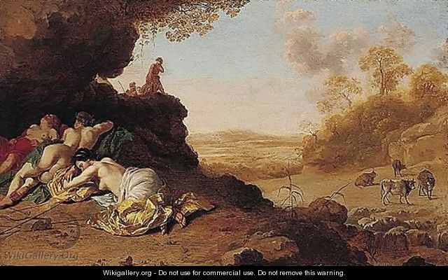 A Classical Roman Landscape With Nymphs Sleeping - Dirck van der B Lisse