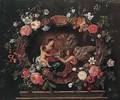 The Virgin And Child Attended By Angels, Within A Cartouche Adorned With Fruit And Flowers - Frans Ykens