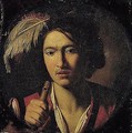 A Portrait Of A Young Man, Head And Shoulders, Wearing A Plumed Hat And Holding A Flute - Niccolo Renieri (see Regnier, Nicolas)