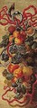 Still life of a garland of fruit suspended by a red ribbon - (after) Giovanni Paolo Castelli, Called Spadino