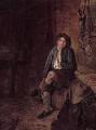 Stable interior with a young boy seated on a barrel - (after) Philips Koninck