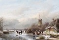 A Winter Landscape With Skaters Near A 'Koek En Zopie' - Andreas Schelfhout