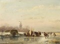 A Frozen Waterway With Skaters And A 'Koek En Zopie' - Andreas Schelfhout