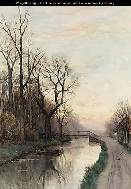 A Polder Landscape At Dusk - Fredericus Jacobus Van Rossum Chattel
