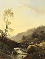 A Mountainous Landscape With A Traveller On A Bridge - Jacobus Pelgrom