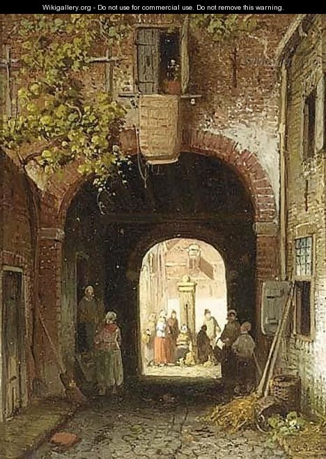 Villagers By A Towngate - Charles Henri Leickert
