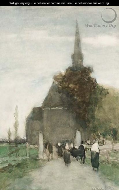 Going To The Church, Woubrugge - Johan Hendrik Weissenbruch