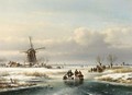 A Winter Landscape With Figures On A Frozen Waterway - Lodewijk Johannes Kleijn