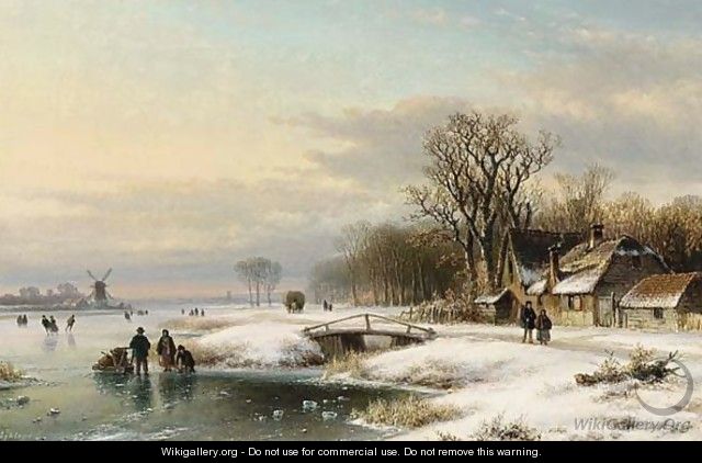 A Winter Landscape With Skaters On The Ice - Lodewijk Johannes Kleijn