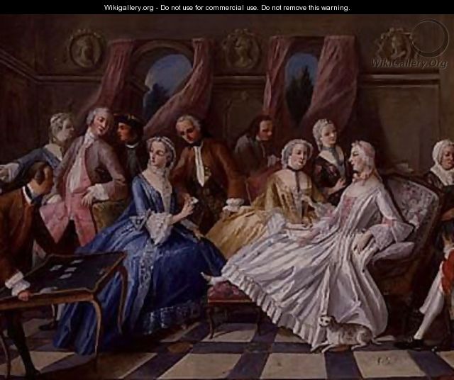 Interior scene with elegant figures - (after) Pierre Villebois