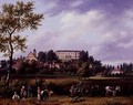 Landscape with peasants working in the fields with a town and a manor house - Guiseppe Canella