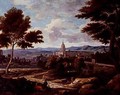 Southern landscape with figures and monastery in distance - Etienne Allegrain