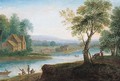 River landscape with fishermen and travellers - Flemish School