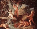 Putti playing near a stream issuing from a gargoyle - (after) Giulio Carpioni