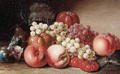 Still life of peaches, grapes, figs, tomatoes, and an apple - Franz Stober