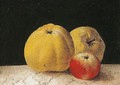 Study of apples on a marble ledge - French School