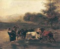 A herder and maid driving cattle across a river - (after) Nicolaes Berchem