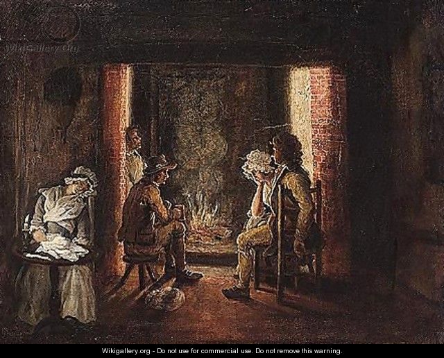 Tavern scene with rustics by a fire - (after) John Cranch Of Bath