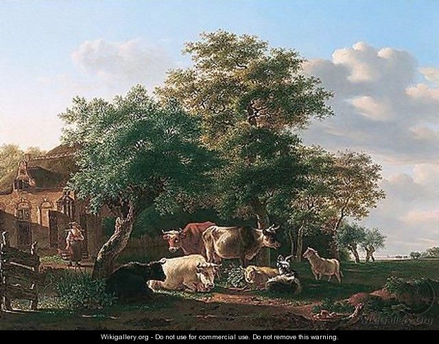 Cattle in a farmyard - Gillis Smak Gregoor