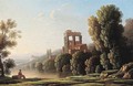 A classical landscape, with a figure resting in the foreground - Roman School