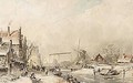 Villagers In A Wintry Dutch Town - Charles Henri Leickert
