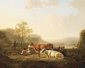An Extensive River Landscape With Shepherds And Their Cattle Resting At - Jacob van Strij