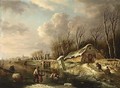 A Winter Scene With Skaters On A River, Two Children Sleigh Riding On A - Andries Vermeulen