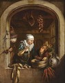 A woman showing a herring to a boy in a window - (after) Dominicus Van Tol