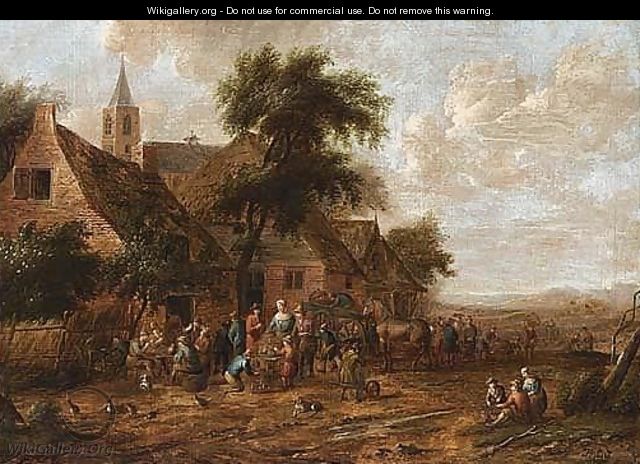 A Village Scene With Figures Smoking And Drinking Outside An Inn - Thomas Heeremans