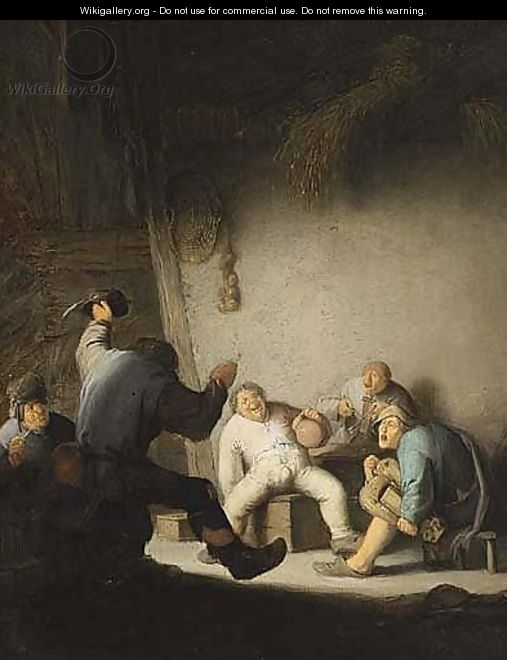 Peasants Drinking And Making Music In A Barn Interior - Adriaen Jansz. Van Ostade