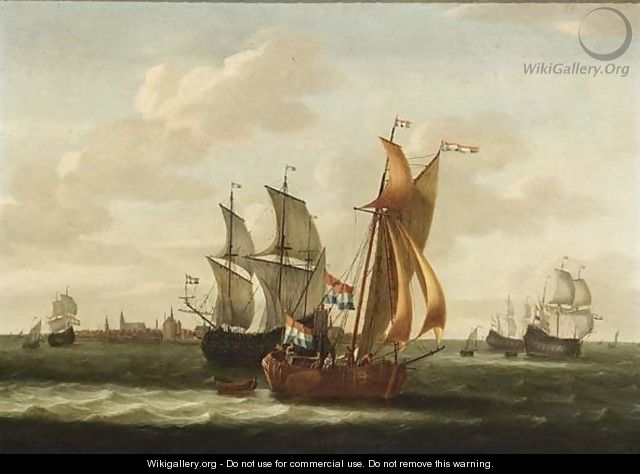 A Kaag, Small Cargo Ships And Other Vessels On The Zuiderzee With A View - Jacob Gerritz Loef