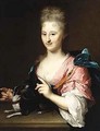 A Portrait Of A Standing Lady Wearing A Pink And White Dress - Arnold Boonen