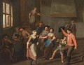 A merry company dancing and drinking in an inn - Flemish School