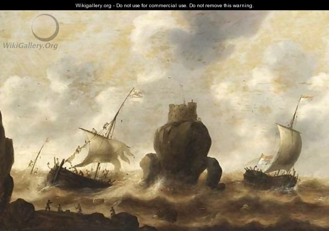 Stormy Seas With A Shipwreck And Fishermen In The Foreground - Jacob Adriaensz. Bellevois