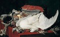 Still Life Of A Swan, A Lobster On A Blue And White Porcelain Plate, Strawberries In A Blue And White Porcelain Bowl, Fruit, Asparagus And An Artichoke, Dead Fowl, All On A Table - Paul de Vos