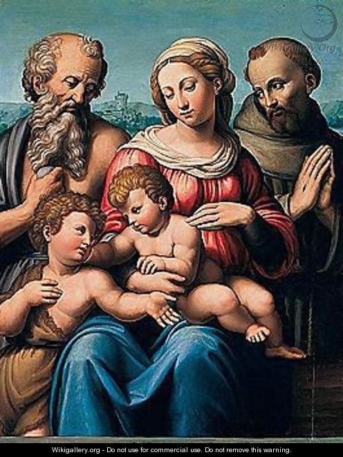 The Madonna And Child With The Infant Saint John The Baptist And Saints Jerome And Francis - Innocenzo Franucci (Innocenzo Da Mola)