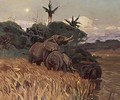 A Herd Of Elephants By Moonlight - Wilhelm Kuhnert