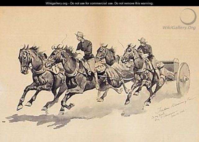 Team of calvary horses pulling a caisson - Frederic Remington