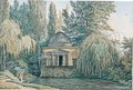 A classical garden with a temple on the shore of a lake - Jean Thomas Thibault