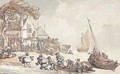 Figures Unloading Fishing Boats On The Shore - Thomas Rowlandson