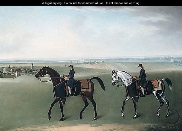 Two Racehorses And Their Jockeys Exercising On Newmarket Heath - James Seymour