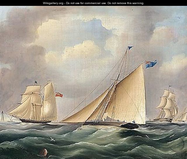 A Cutter And Other Shipping Near A Lighthouse - James E. Buttersworth