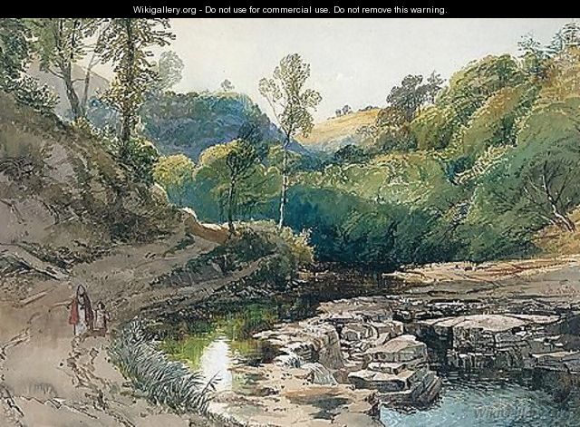 A Woman And A Child Walking By A River - William Collingwood Smith