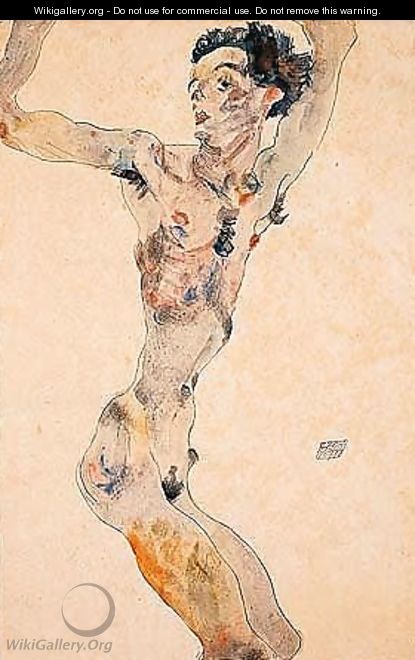Male nude with raised arms - self-portrait - Egon Schiele
