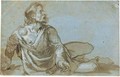 Study Of A Man Seated On The Ground One Arm Raised - Lodovico Cardi Cigoli