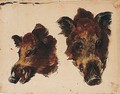 Two Studies Of A Boars Head - Jean-Baptiste Huet