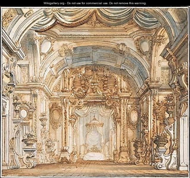A stage design for a fantastical royal bedroom - Antonio Galli Bibiena