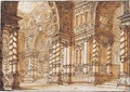 Achitectural fantasy, with numerous arches and barley-sugar columns - Ferdinando Galli Bibiena