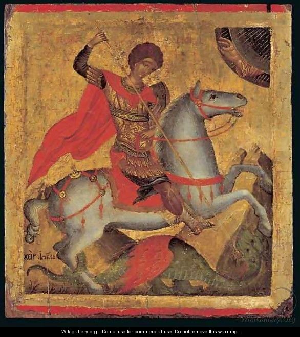 Icon of St. George on Horseback, Slaying the Dragon - Angelos Akotandos